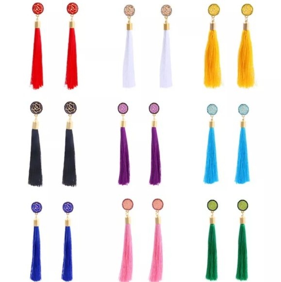 Long Fringe Tassel Statement Rhinestone Earrings - Picture 2 of 4